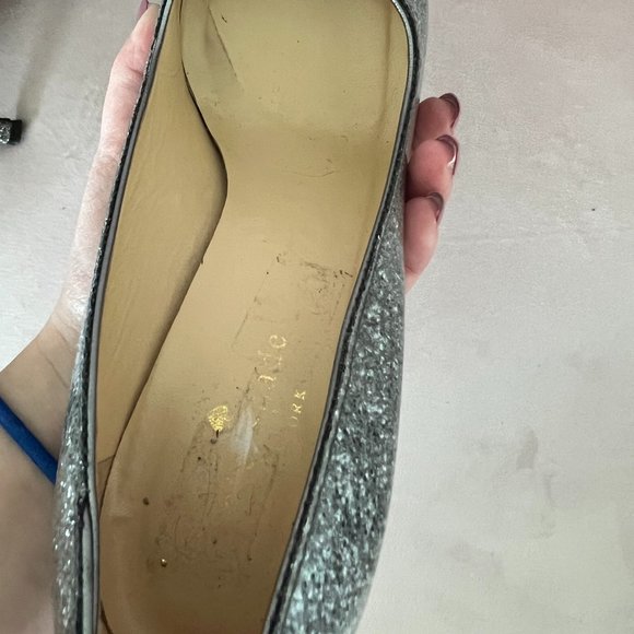 kate spade Krysta silver pewter metallic bow heels pumps shoes size 6.5 - Picture 11 of 15